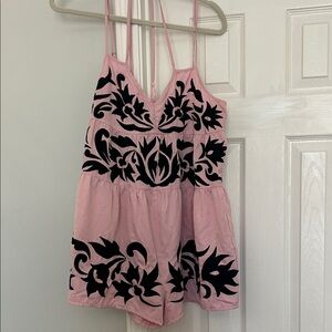 Free People Pink and Black Floral Chemise